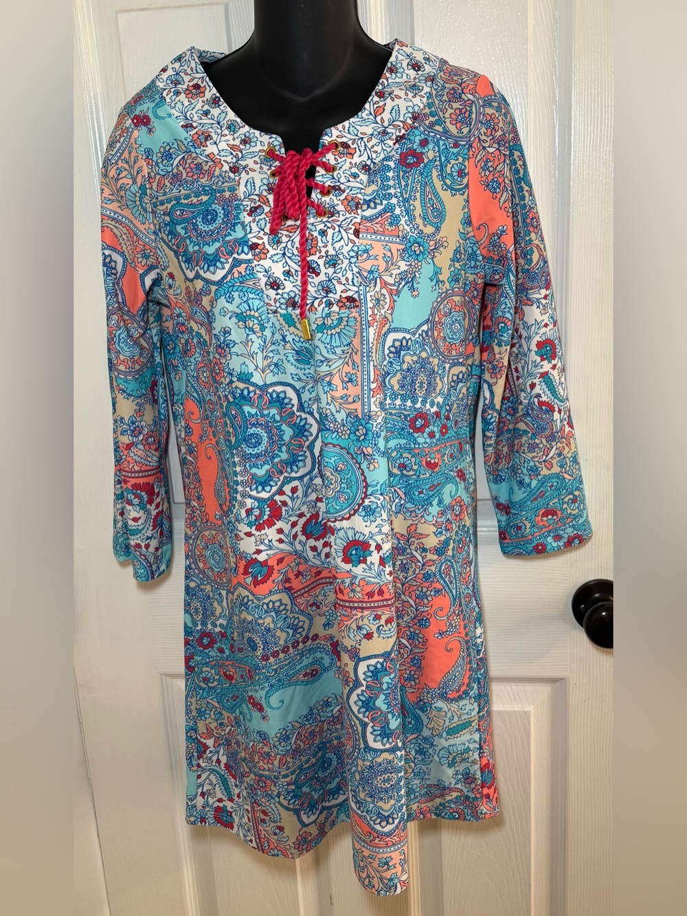 Aqua Et Sol Size Medium Orange Blue Cover Up Dress Swim Suit UPF 50+ NWT